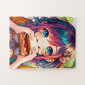 Puzzle Cute Anime Girl mangeant un beurre d'arachide et g (Horizontal)