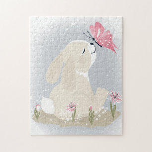 Puzzle Cute baby Bunny et butterfly.