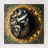 Puzzle Cute Badger Family Napping (Horizontal)