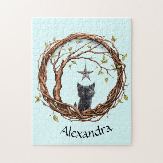 Puzzle Cute Black Kitten Watching a Star (Vertical)