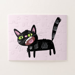 Puzzle Cute Black Scruffy Cartoon Kitten Chat