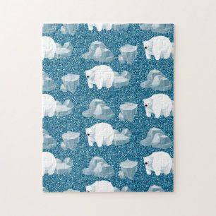 Puzzle Cute Blanc Polaire Ours Nord Sauvage Animal Bleu F