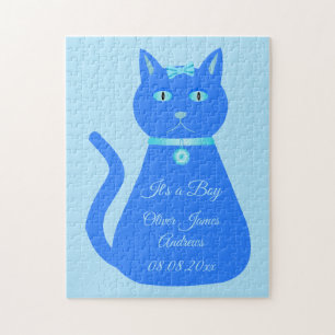 Puzzle Cute Blue Baby Boy Chat Faire-part de naissance pe