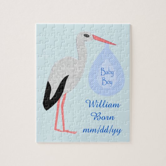 Puzzle Cute Blue Baby Boy Stork Custom (Vertical)