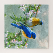 Puzzle Cute Blue Yellow Birds Aquarelle Art peinture à l' (Horizontal)