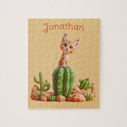 Puzzle Cute Bobcat sur cactus (Vertical)