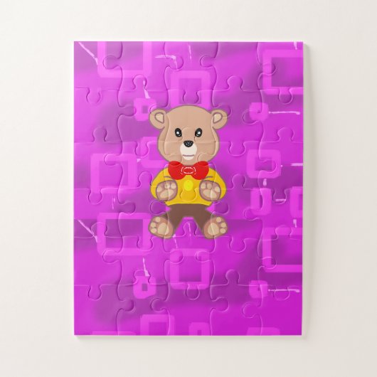 Puzzle Cute Bowtie Teddy Bear Pink Geometric (Vertical)