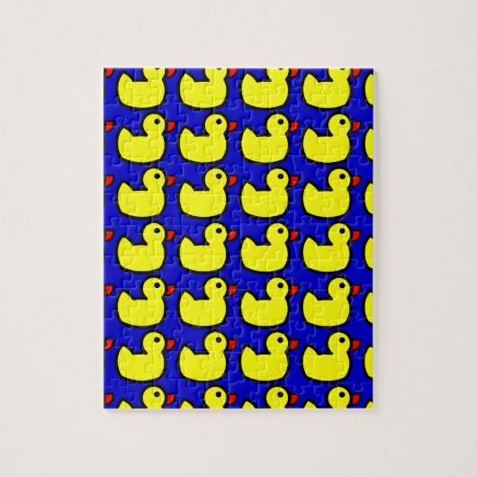 Puzzle Cute Bright Yellow Rubber Ducky Motif sur Bleu (Vertical)