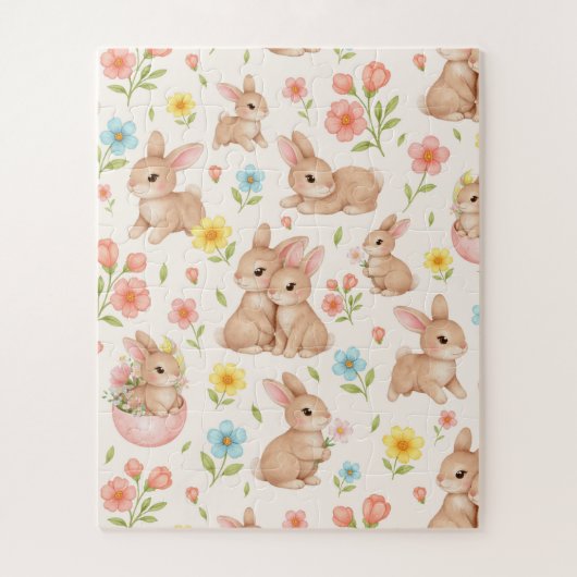 Puzzle Cute Bunny Floral Spring Pattern (Vertical)