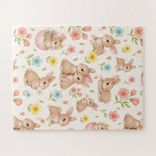 Puzzle Cute Bunny Floral Spring Pattern (Horizontal)