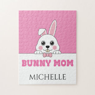 Puzzle Cute Bunny Maman Rose Personnalisé