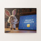 Puzzle Cute Bunny Scientist Celebrating Project Complete  (Horizontal)