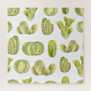 Puzzle Cute Cactus, Aquarelle Décor Sans Couleur.