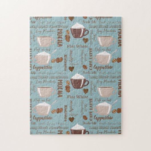 Puzzle Cute Café Cups Crème Caféine Grains Coeur Brown (Vertical)