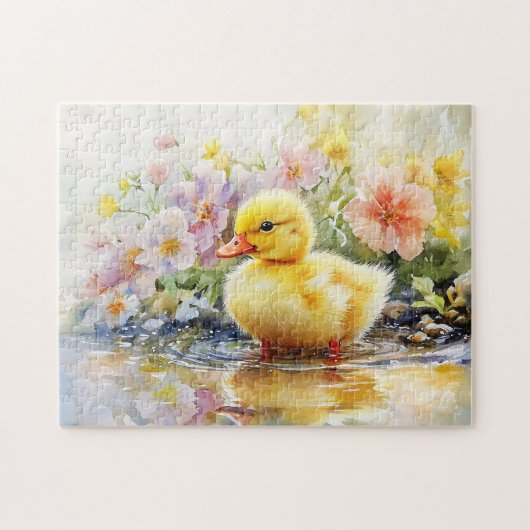 Puzzle Cute canard avec Fleurs Aquarelle (Horizontal)