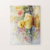 Puzzle Cute canard avec Fleurs Aquarelle (Vertical)