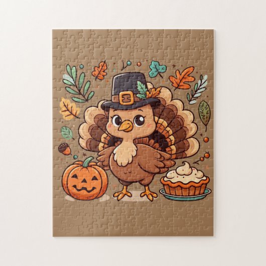 Puzzle Cute caricature Thanksgiving dinde et citrouille (Vertical)