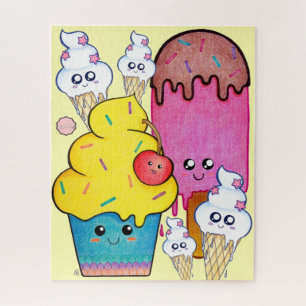Puzzle Cute Cartoon Glace Cream and Cupcake, Kawaii Sweet