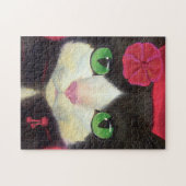 Puzzle Cute Cat Tuxedo Black Kitty Painting (Horizontal)