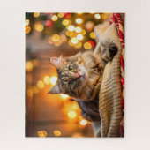 Puzzle Cute chat allongé sur une confortable couverture d (Vertical)