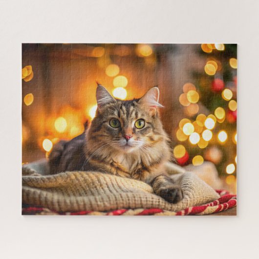 Puzzle Cute chat allongé sur une confortable couverture d (Horizontal)