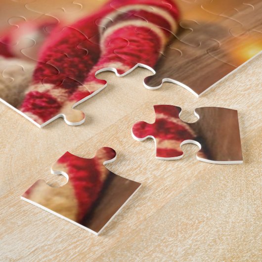 Puzzle Cute chat allongé sur une confortable couverture d (Côté)