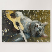 Puzzle Cute Chat Kitten Jouer Guitare Acoustique (Horizontal)