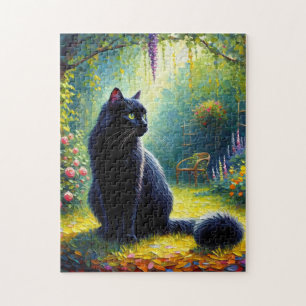 Puzzle Cute chat noir dans la peinture à l'huile de jardi