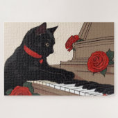 Puzzle Cute Chat Noir Jouer Piano (Horizontal)