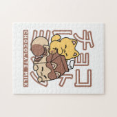 Puzzle Cute Chat Riding Chocolat Lait Carton Kawaii Art (Horizontal)