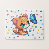 Puzzle Cute chaton/chat et papillon (Horizontal)
