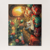 Puzzle Cute chaton dormant sous un sapin de Noël (Vertical)