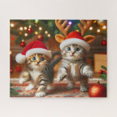 Puzzle Cute chatons avec le Père Noël et casquettes de re (Horizontal)