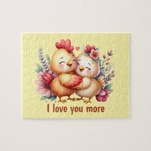 Puzzle Cute chicken love you more customizable (Horizontal)
