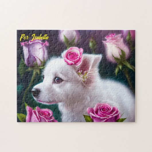 Puzzle Cute Chien Et Collection Rose (Horizontal)