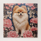Puzzle Cute Chien Poméranien Rose Floral (Vertical)