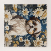 Puzzle Cute Chih Tzu Chien Blanc Fleurs De Faisée (Horizontal)
