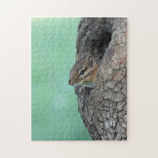 Puzzle Cute Chipmunk Peeking Out Hole In Tree (Vertical)