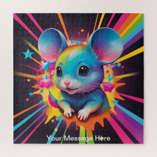 Puzzle Cute Cosmic Souris Vibrant Surreal Arc-en-ciel (Vertical)