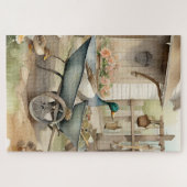 Puzzle Cute Country Water-Color Duck In A Wheelbarrow (Horizontal)