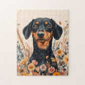 Puzzle Cute Dachshund avec peinture Fleur sauvage (Vertical)