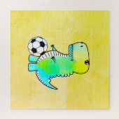 Puzzle Cute Dinosaur Aime Le Football Aquarelle (Horizontal)