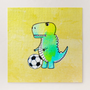 Puzzle Cute Dinosaur Aime Le Football Aquarelle