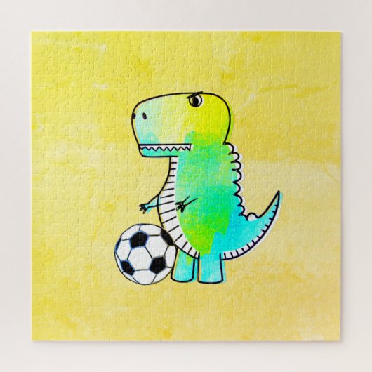 Puzzle Cute Dinosaur Aime Le Football Aquarelle (Vertical)
