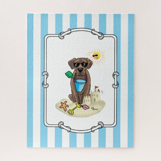 Puzzle Cute Dog Summer Beach Chocolate Labrador Retriever (Vertical)