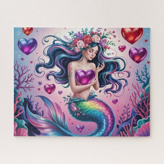 Puzzle Cute Fantasy Mermaid With Hearts (Horizontal)