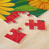 Puzzle Cute Folk Art Chat disant Hi parmi les fleurs (Côté)