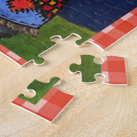 Puzzle Cute Folk Art Scarerow Chat Crows sur Plaid (Côté)