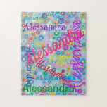 Puzzle Cute Fun Girly Colorful Nom Floral Collage<br><div class="desc">Ce puzzle amusant est parfait pour les jours où vous êtes coincé à l'intérieur. Le design girly présente des fleurs colorées sur un arrière - plan bleu avec son nom dans une variété de polices et tailles parsemées dans différentes tailles et directions.</div>