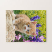 Puzzle Cute Ginger Chat Kitten dans Jardin Fleuri _ (Horizontal)